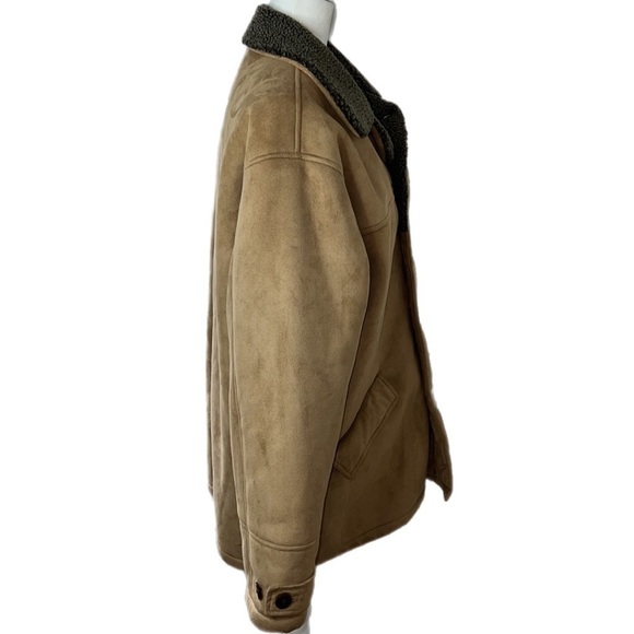 RFT Rainforest Mens Faux Sherpa Pockets Button Up Coat Beige/ Gray M - Picture 3 of 15